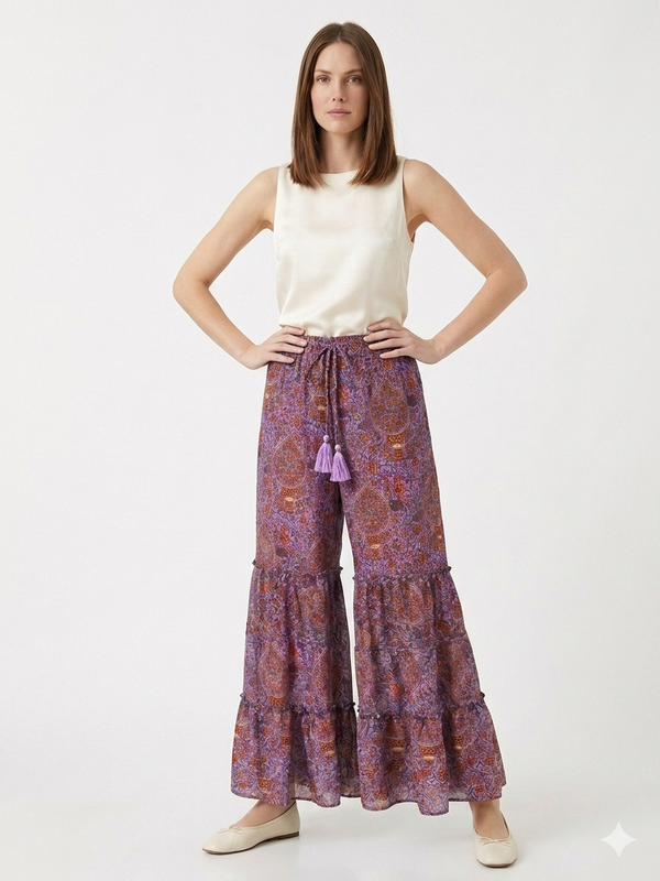 Vibrant Tiered Silk Palazzo Trousers