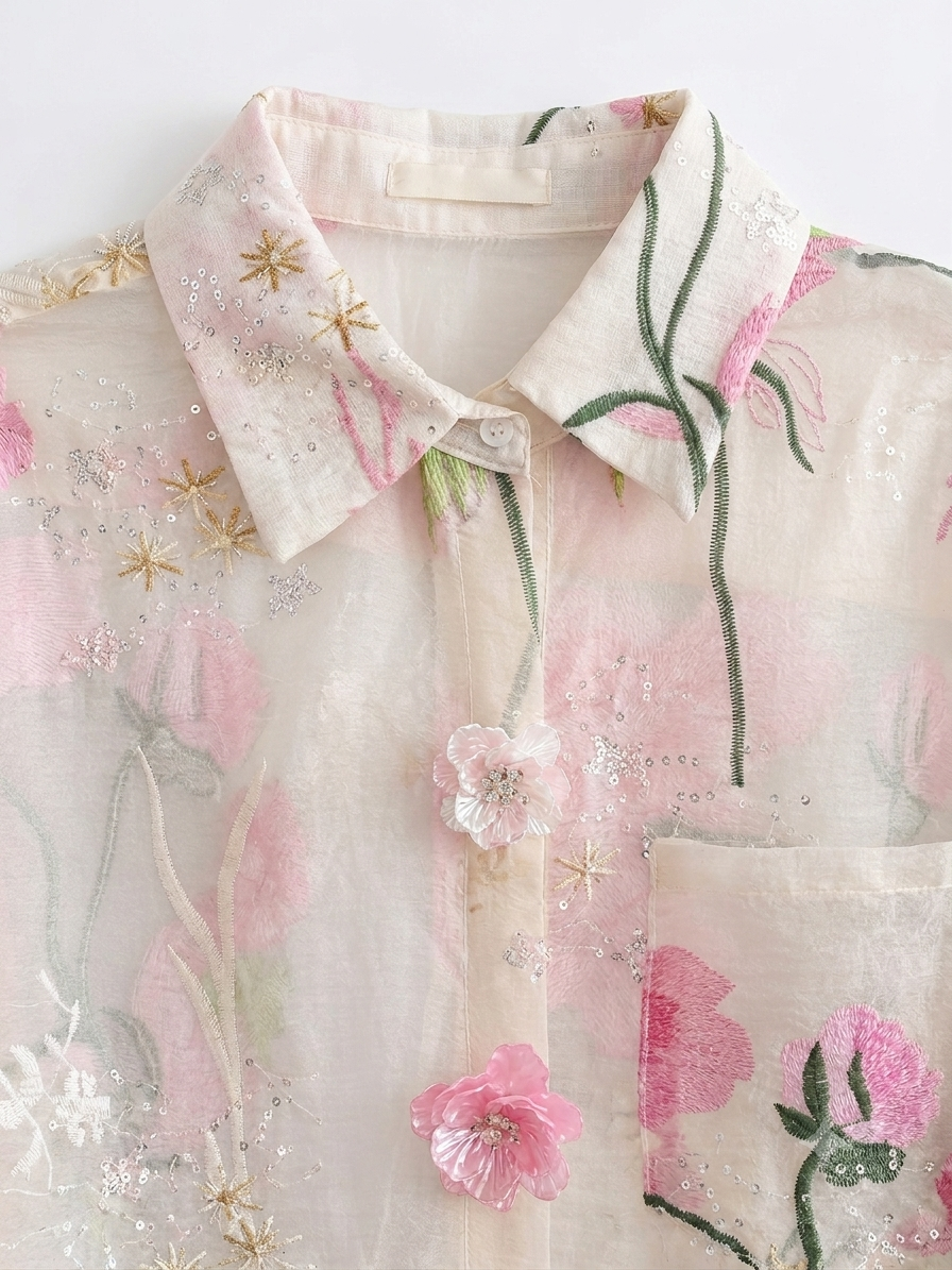 Exquisite Italian Silk & Embellished Blouse