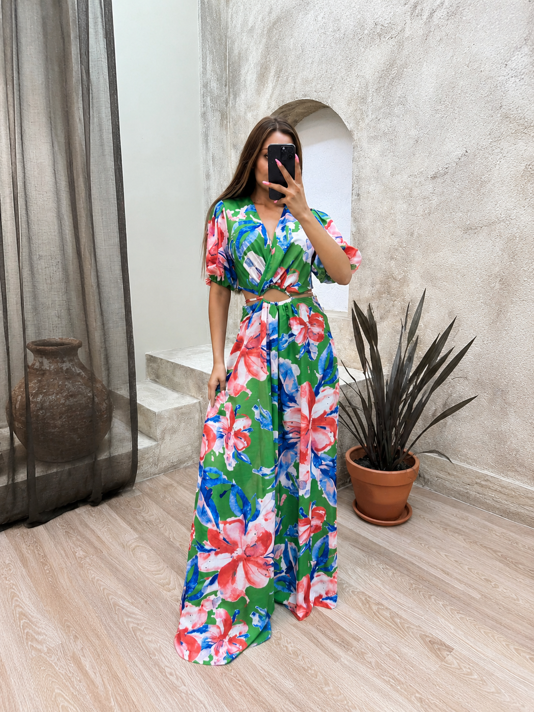 Tropical Bloom Cut-Out Maxi Dress