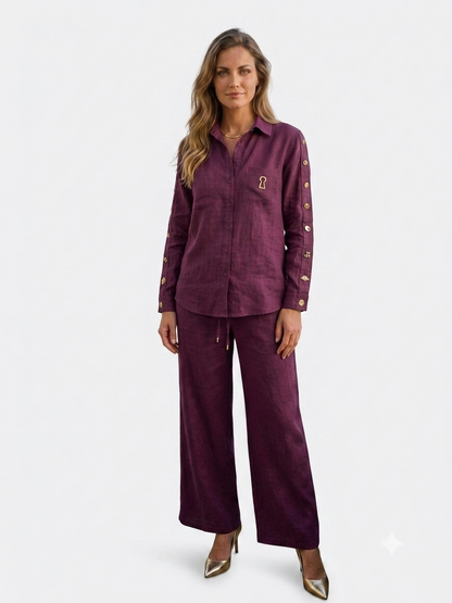 Schiaparelli-Inspired Burgundy Linen Set