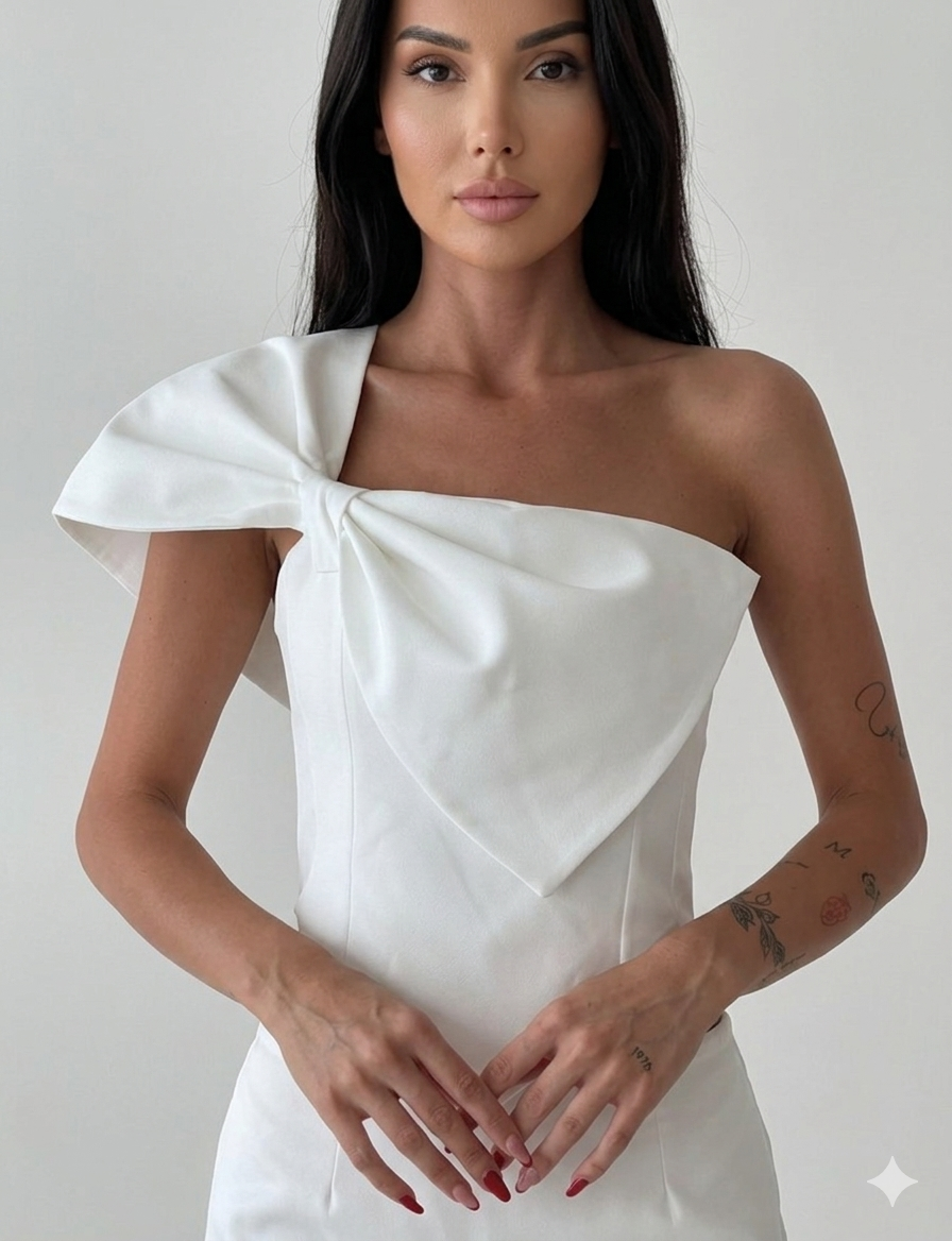 Pure White One-Shoulder Elegant Statement Top