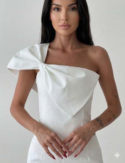 Pure White One-Shoulder Elegant Statement Top