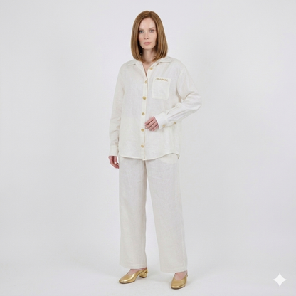 Schiaparelli Linen-Cotton Blend Set – Off-White (Cream)