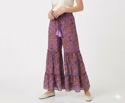 Vibrant Tiered Silk Palazzo Trousers