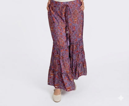 Vibrant Tiered Silk Palazzo Trousers