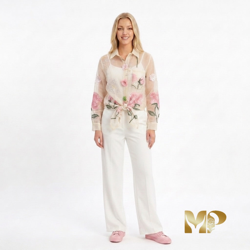 Exquisite Italian Silk & Embellished Blouse