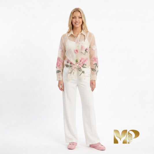 Exquisite Italian Silk & Embellished Blouse
