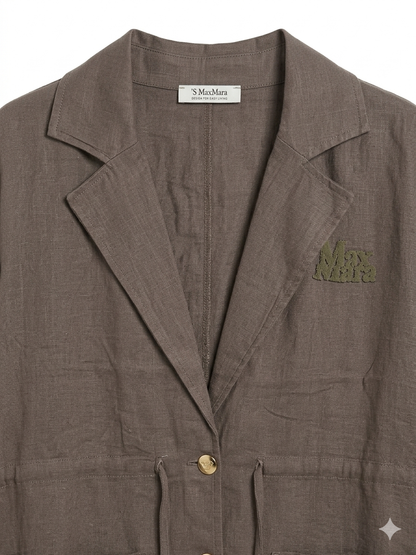 Max Mara Luxury Linen-Cotton Blend Suit with Logo Detailing