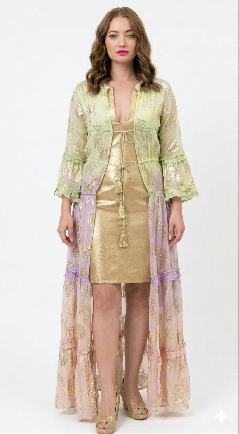 Boho-Chic Indian Embroidered Chiffon Kimono