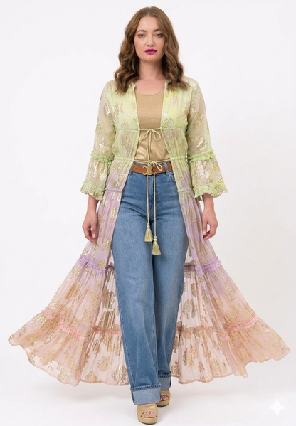 Boho-Chic Indian Embroidered Chiffon Kimono