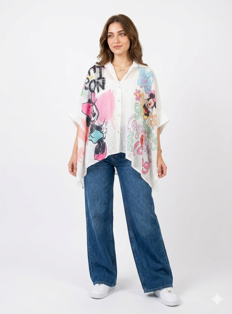 Italian Oversized Disney Shirt – Sparkling Cotton Poplin – One Size