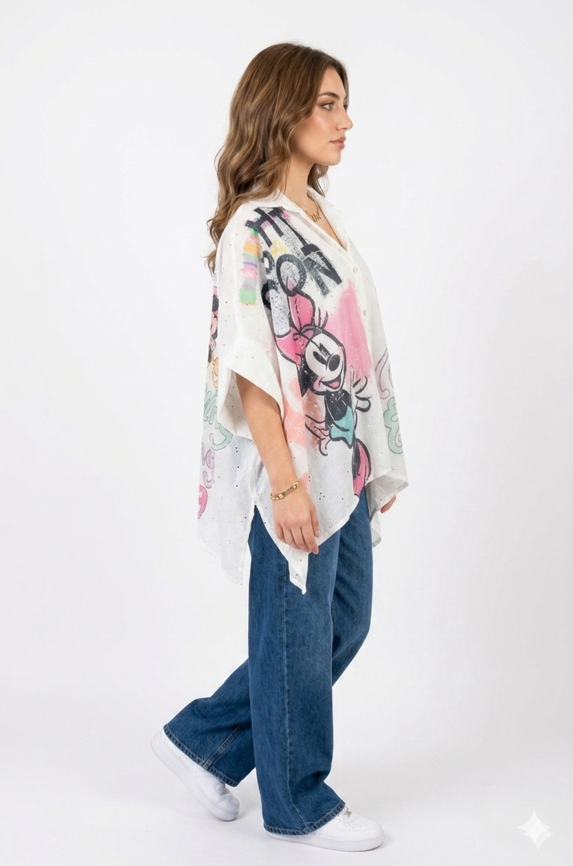 Italian Oversized Disney Shirt – Sparkling Cotton Poplin – One Size