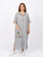 Striped Gray Italian Linen Maxi Dress with Knit Accents