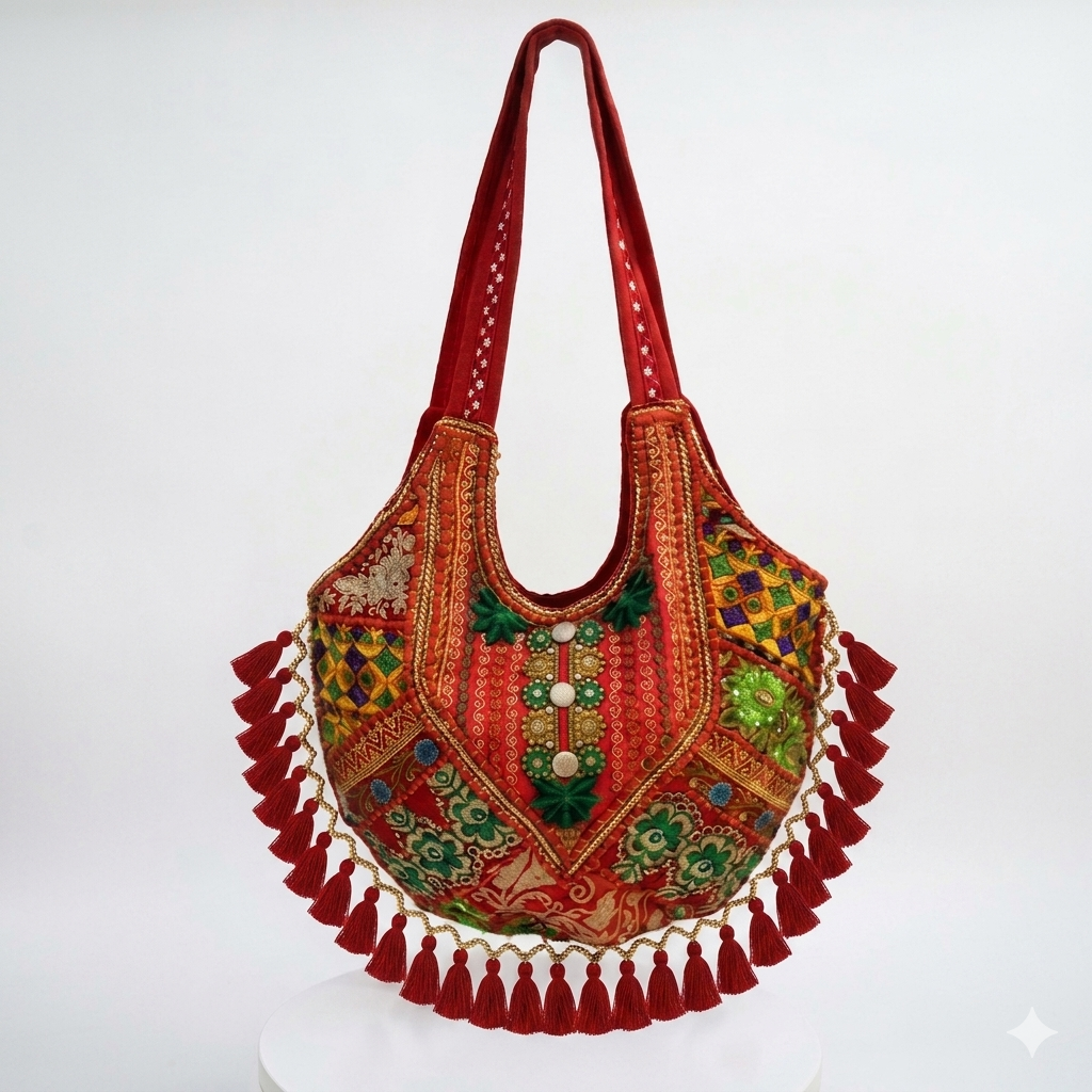 A Dual Masterpiece: Hand-Embroidered Indian Bag
