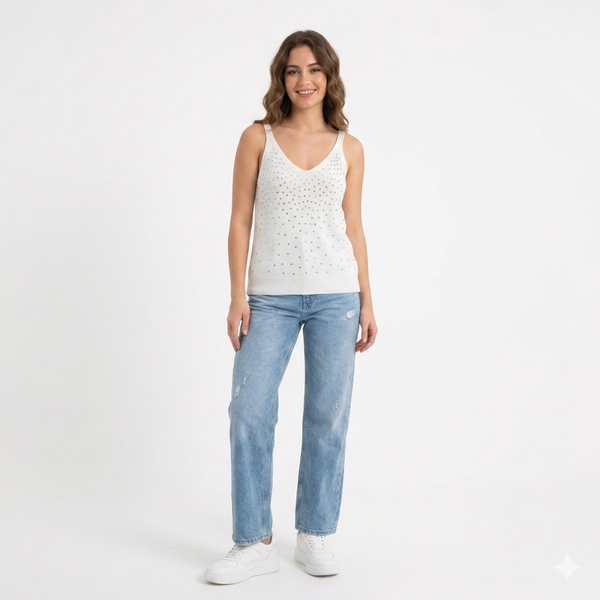 Diamond-Accented Soft Turkish Knit Tank Top