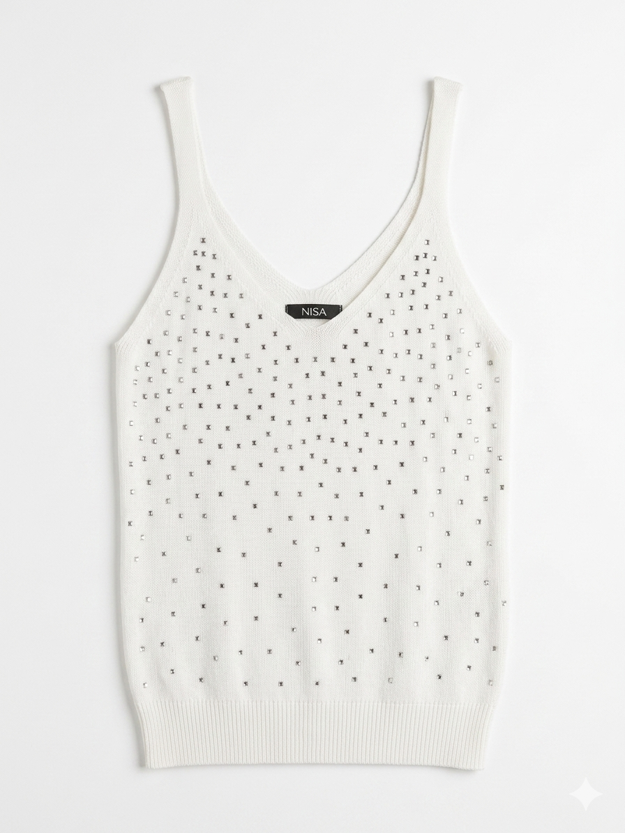 Diamond-Accented Soft Turkish Knit Tank Top