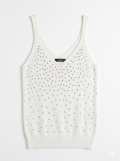 Diamond-Accented Soft Turkish Knit Tank Top