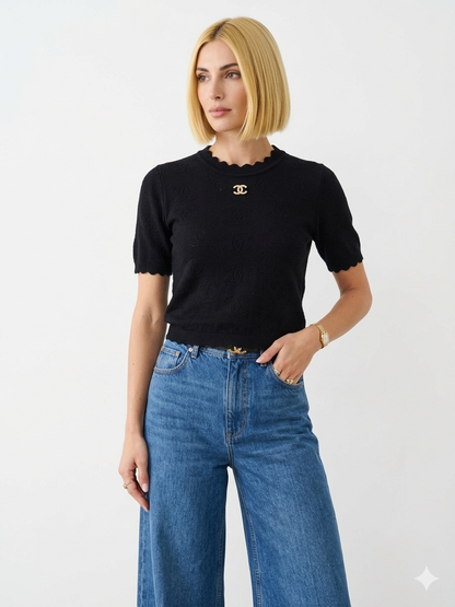 Chanel Scalloped Pointelle Knit Top