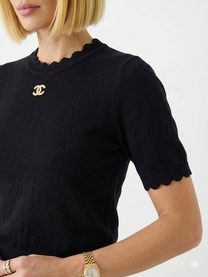Chanel Scalloped Pointelle Knit Top