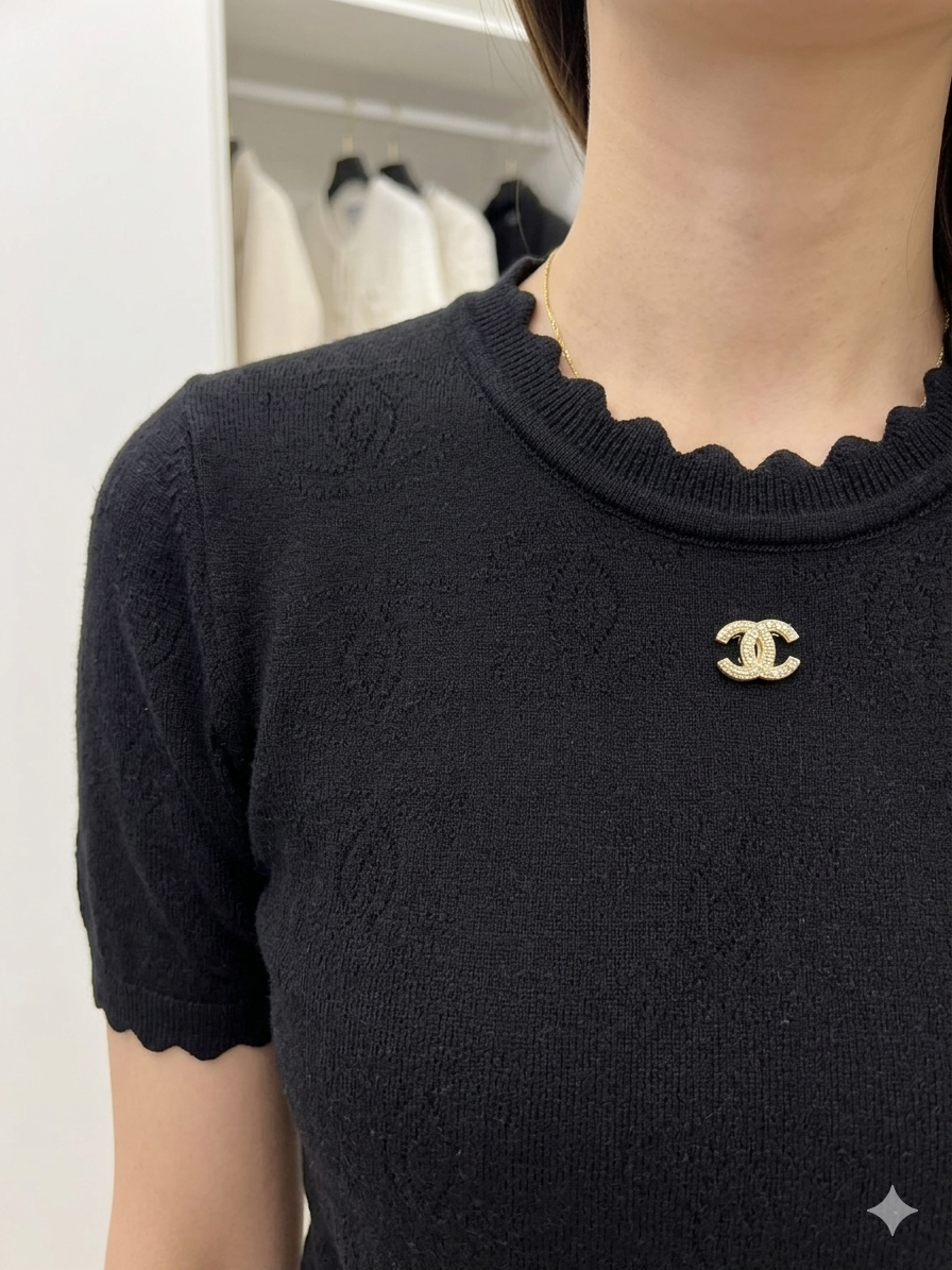 Chanel Scalloped Pointelle Knit Top
