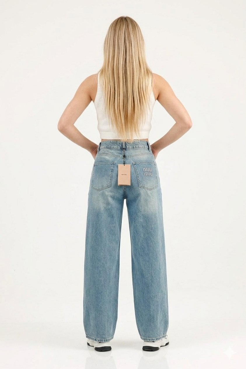 Miu Miu Wide-Leg Glitter Logo Jeans