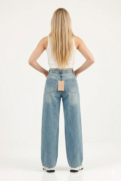 Miu Miu Wide-Leg Glitter Logo Jeans