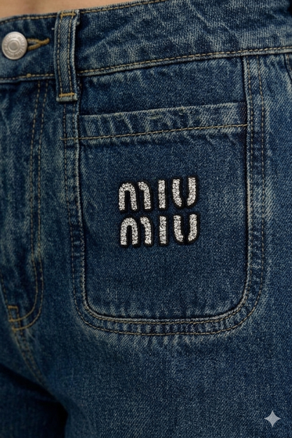 Miu Miu Wide-Leg Glitter Logo Jeans