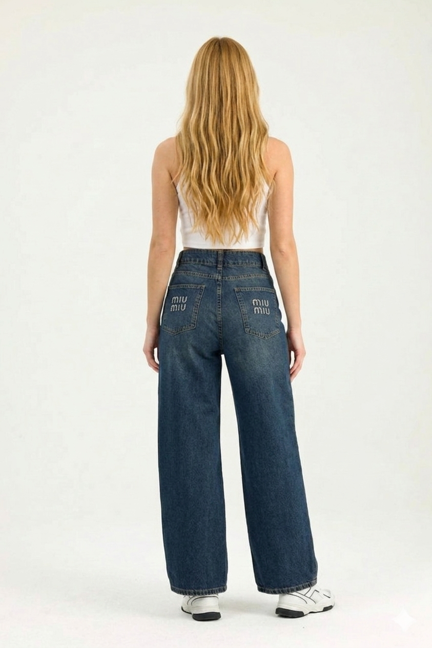 Miu Miu Wide-Leg Glitter Logo Jeans