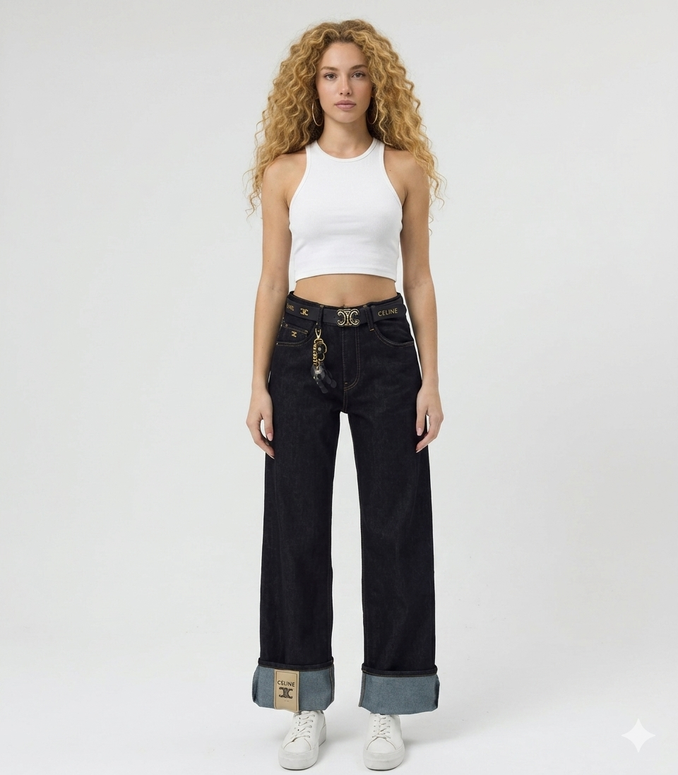 Celine Dark Wash Jeans with Triple Leather Charms