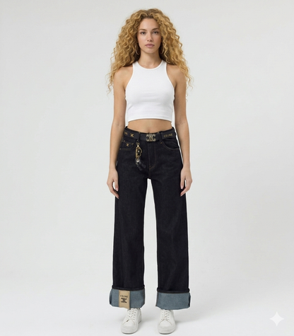 Celine Dark Wash Jeans with Triple Leather Charms