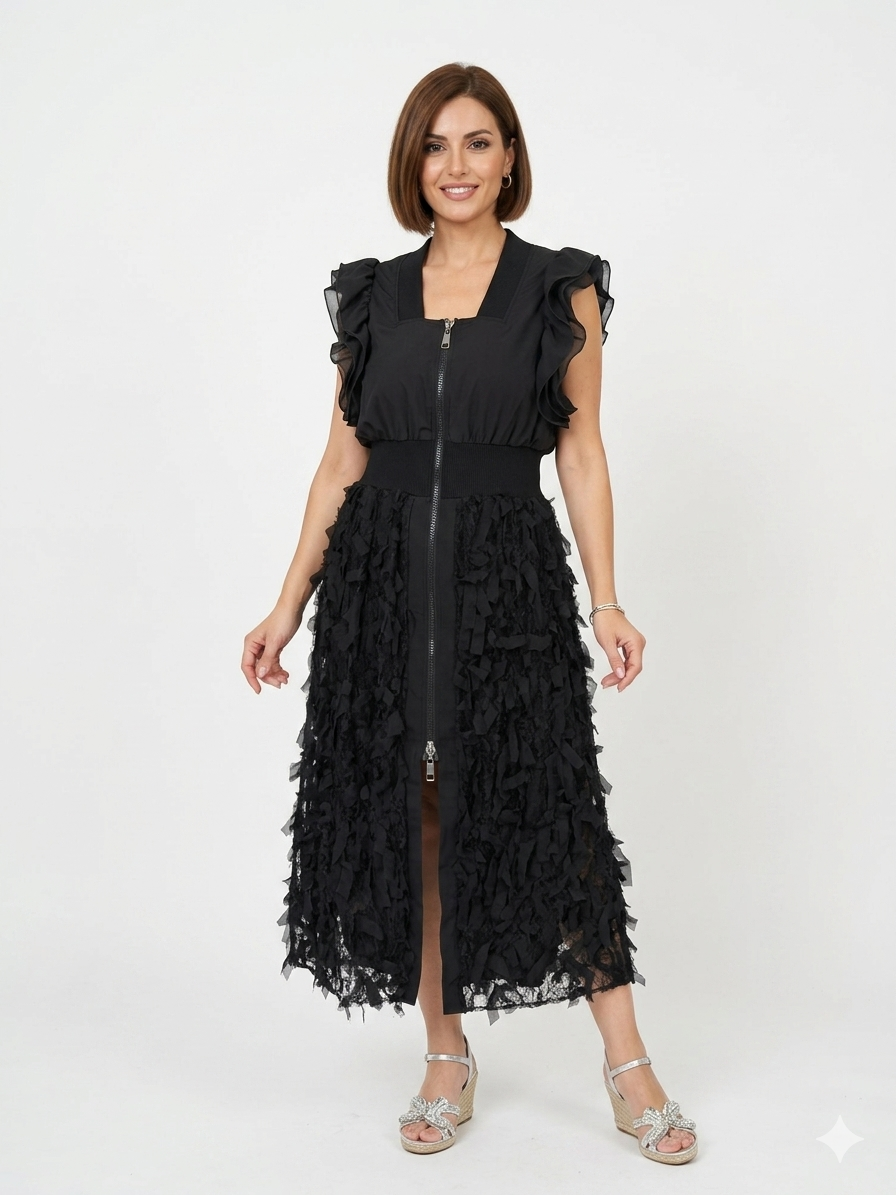 Full-Zip 3D Fringe Dress
