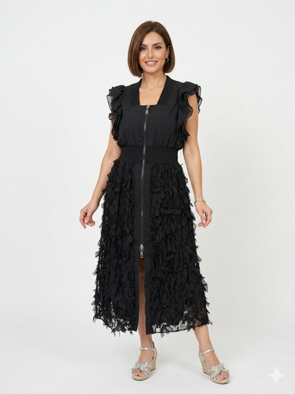 Full-Zip 3D Fringe Dress