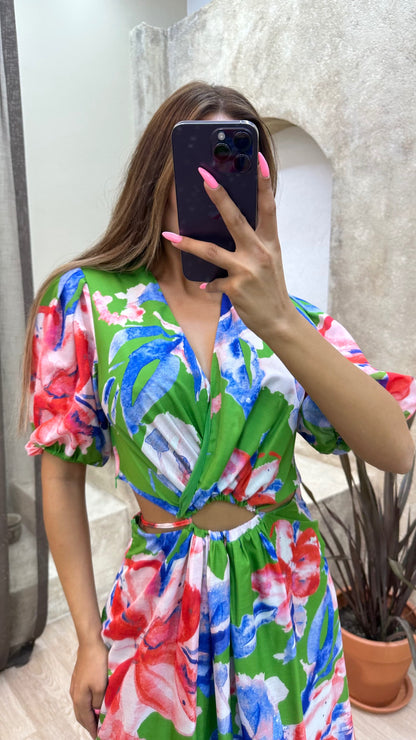 Tropical Bloom Cut-Out Maxi Dress