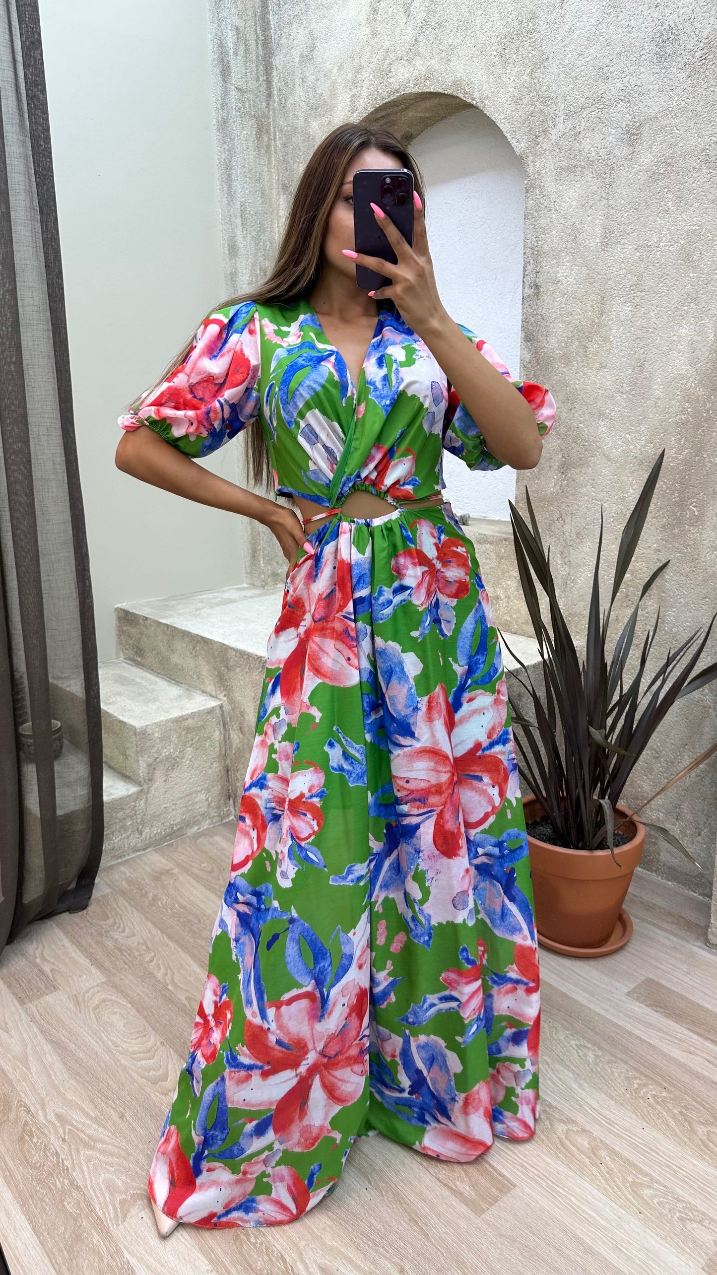 Tropical Bloom Cut-Out Maxi Dress