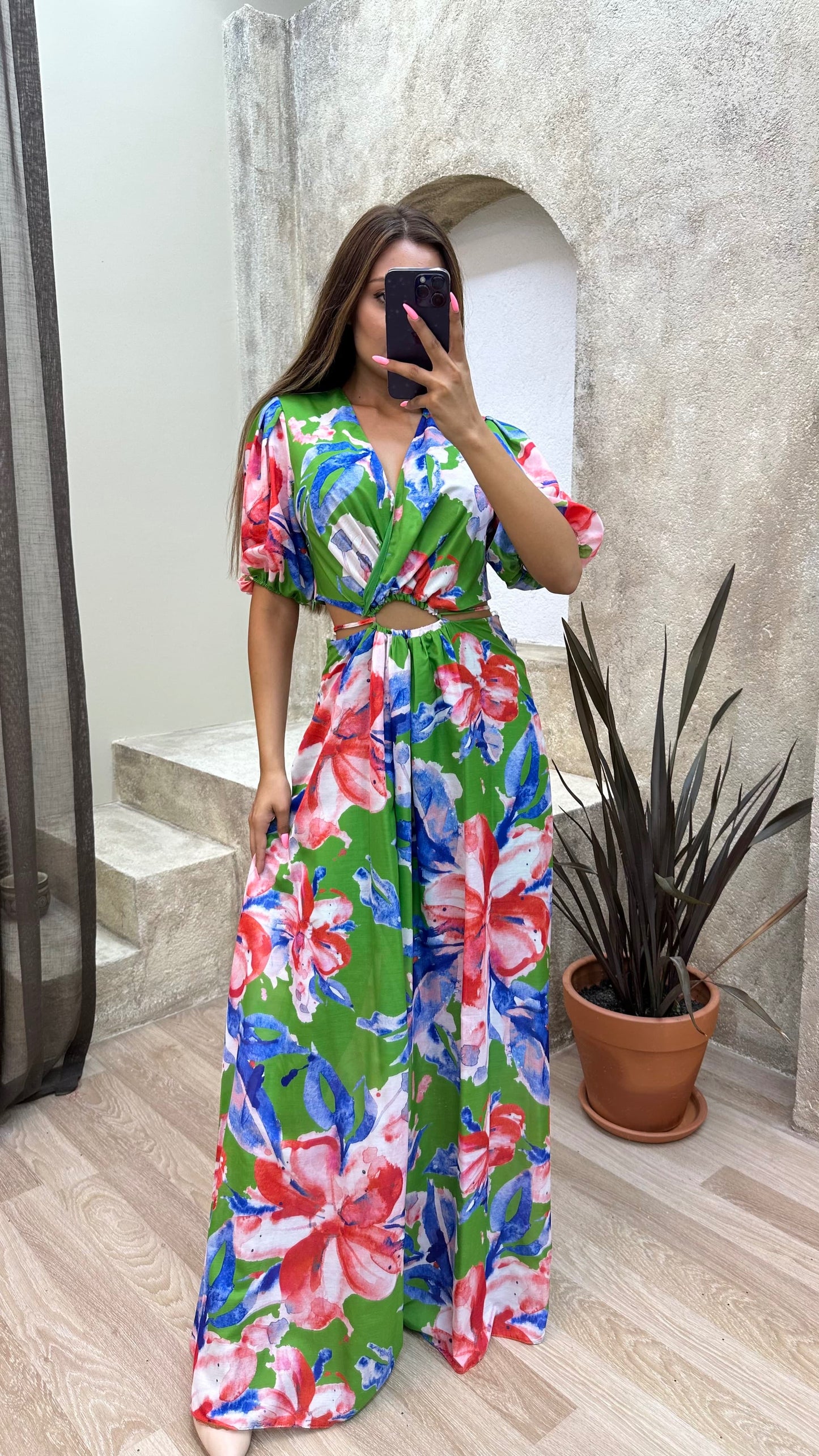 Tropical Bloom Cut-Out Maxi Dress