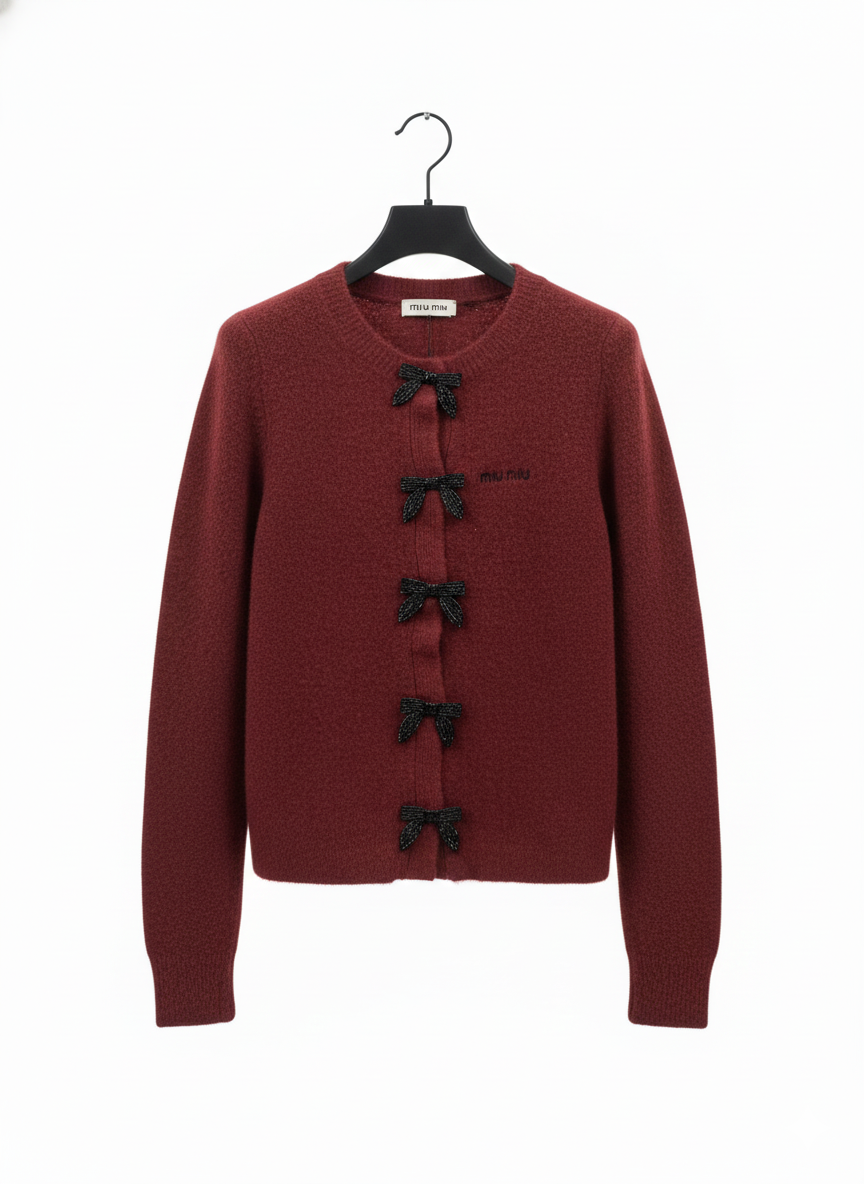 Miu Miu Mohair-Blend Cardigan in Burgundy