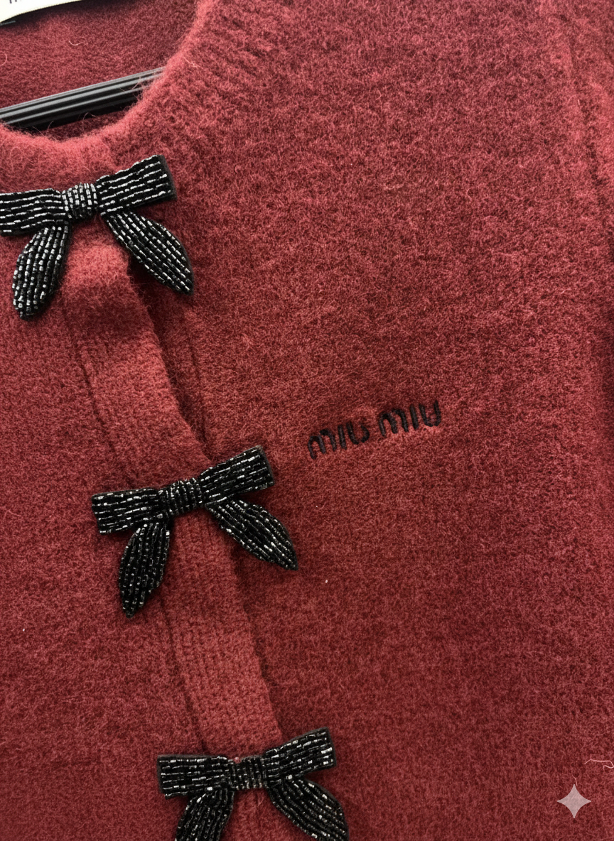 Miu Miu Mohair-Blend Cardigan in Burgundy