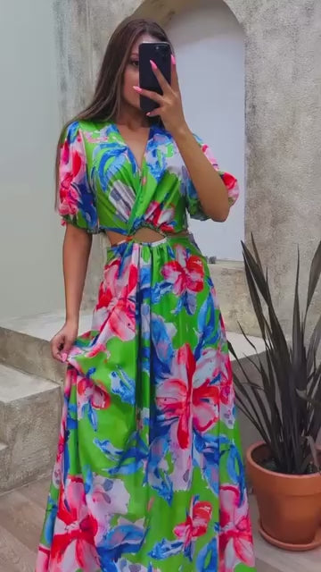 Tropical Bloom Cut-Out Maxi Dress